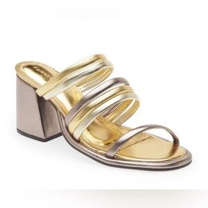 NWT FARM Rio Block Heel Slide Sandal Size US 8 EU 39 Metallic Gold and Silver